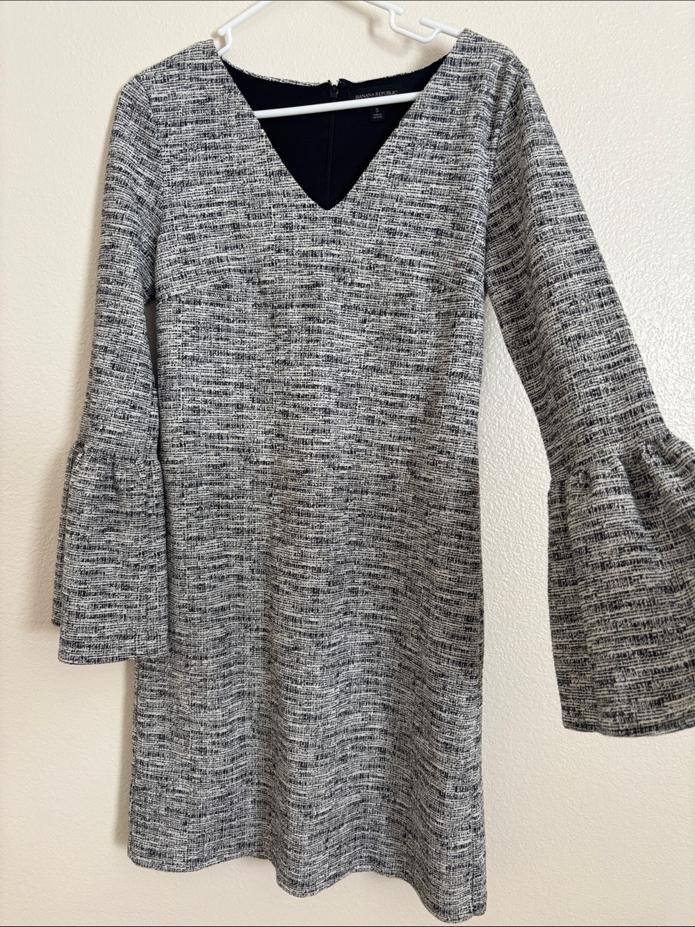 Banana Republic Black and Gray Tweed V-Neck Mini Dress - Picture 1 of 5